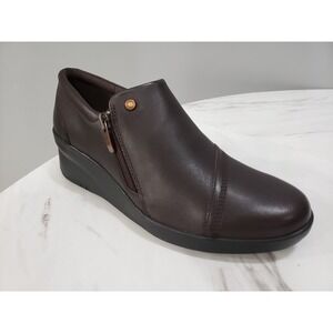 NEW Clarks‎ Suttyn Zip 8 Brown Leather Wedge Heel Side Zip Booties Boots Wedge